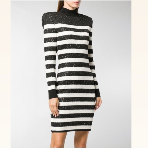 balmain black and white striped dress Long Striped Back Zip Dress main image 0